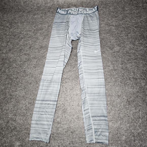 Nike Other - Nike Pro Combat Mens Compression Dri Fit Gray Striped Pants Leggings Large